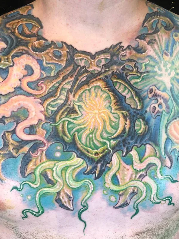 male color surrealism tattoo auf chest #29210 | Tätowierer Guy Aitchison
