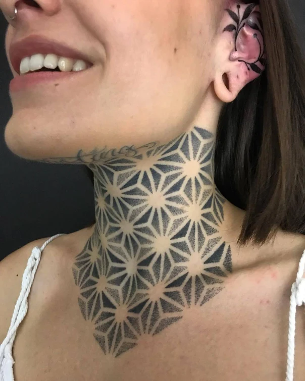 Geometric Geometric, Floral tattoo on Neck