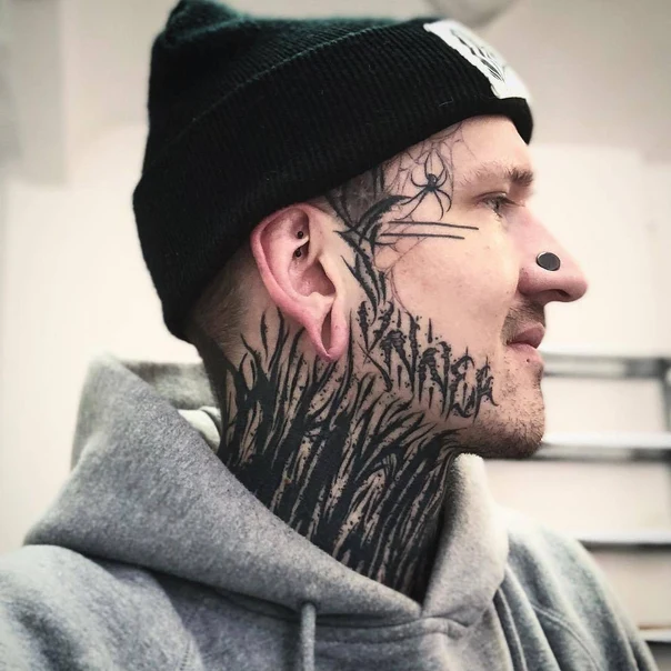 Blackwork Spider, Grass tattoo on Face