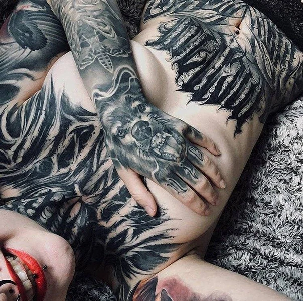 Blackwork Wolf, Abstract tattoo on Full body