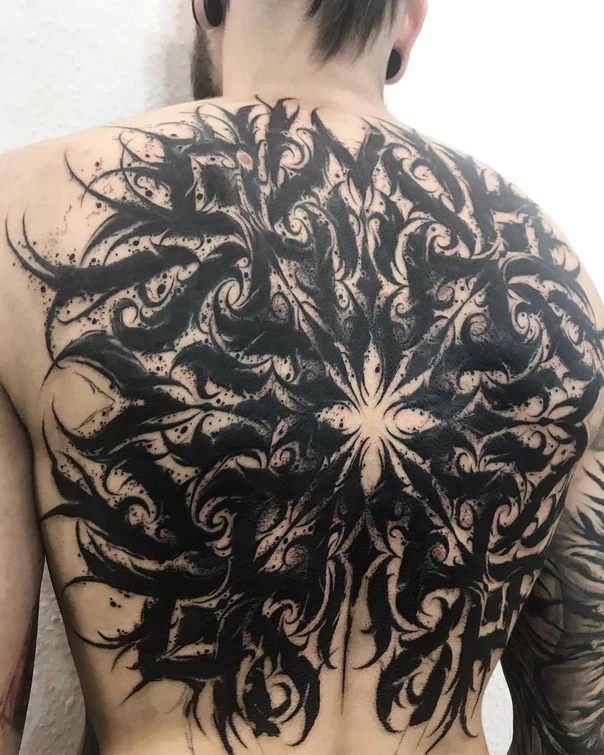 Blackwork Mandala, Floral tattoo on Full Back