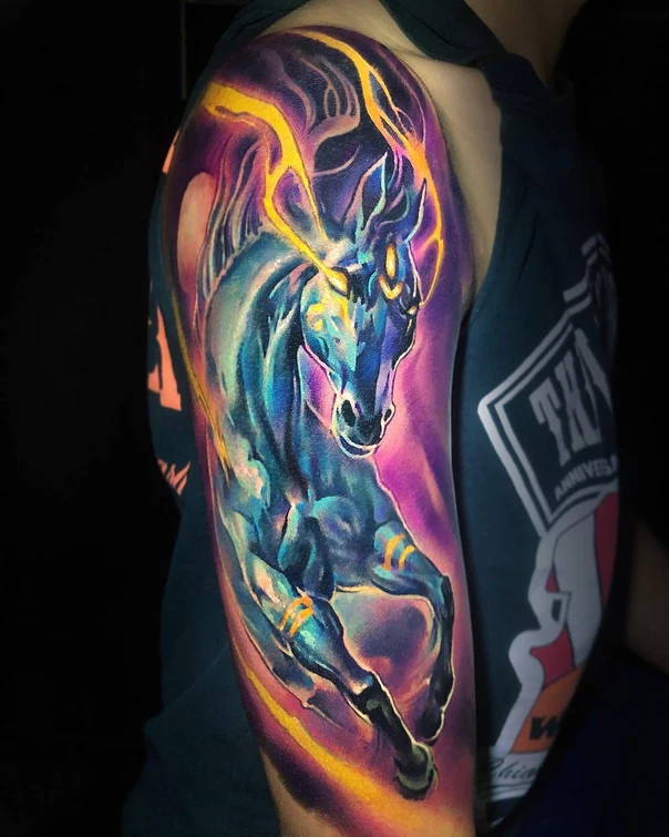 Illustrative Horse tattoo on Upper Arm