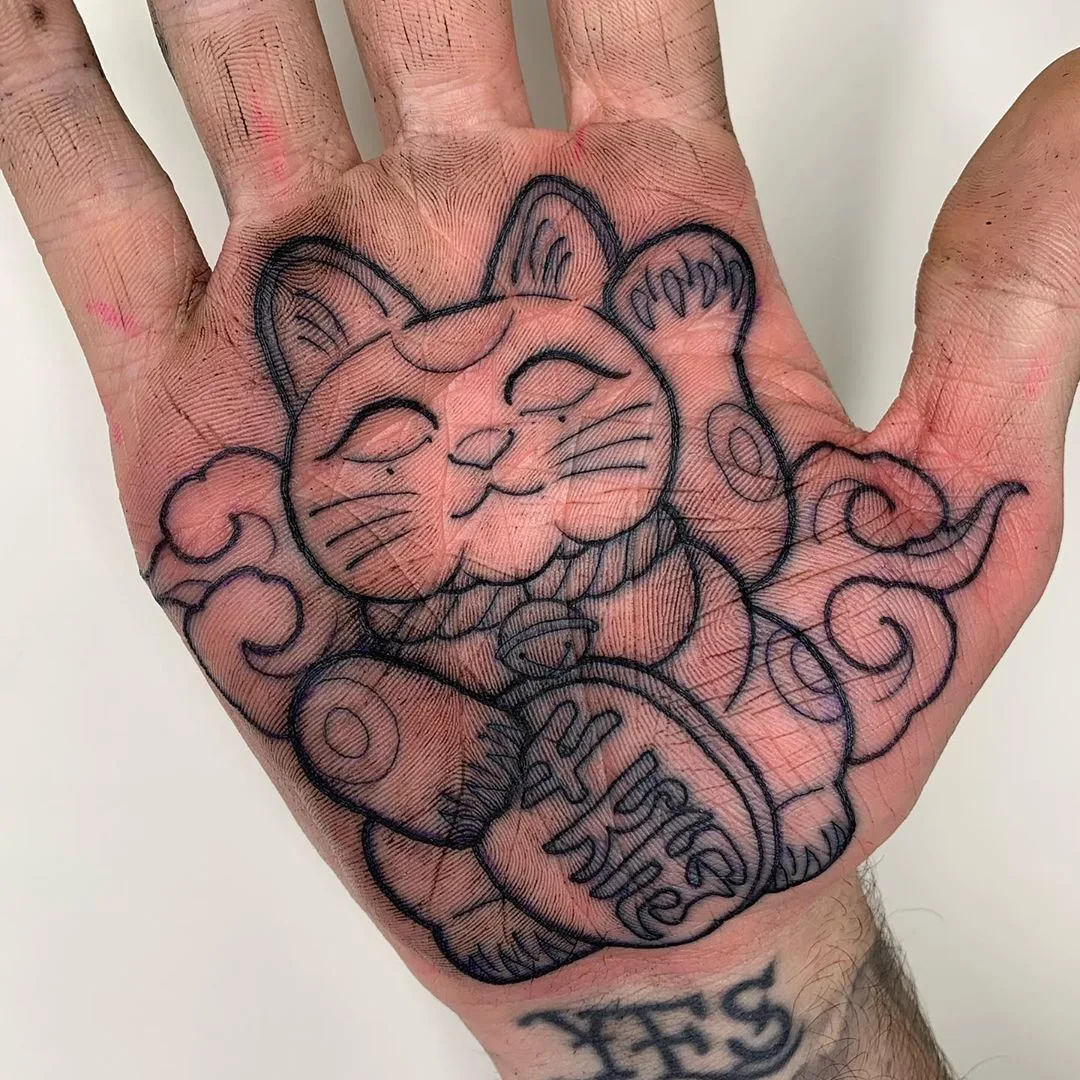 Palm tattoo, tattoo artist Luke.A.Ashley, black tattoo | London, United Kingdom