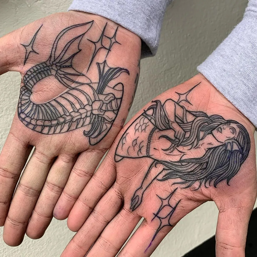 Palm tattoo, tattoo artist Luke.A.Ashley, black tattoo | London, United Kingdom