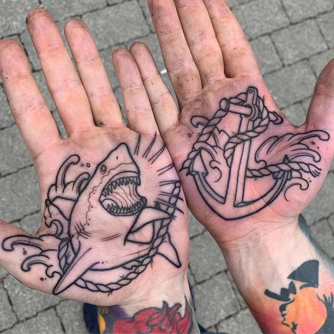 Palm tattoo, tattoo artist Luke.A.Ashley, black tattoo | London, United Kingdom