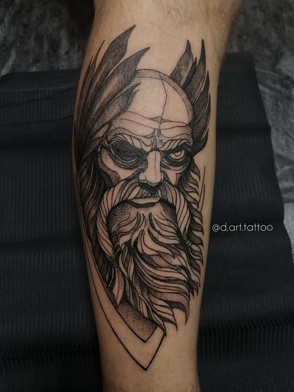 black and grey blackwork tattoo on calf #35507 | Tattoo Artist Дмитрий D.Art