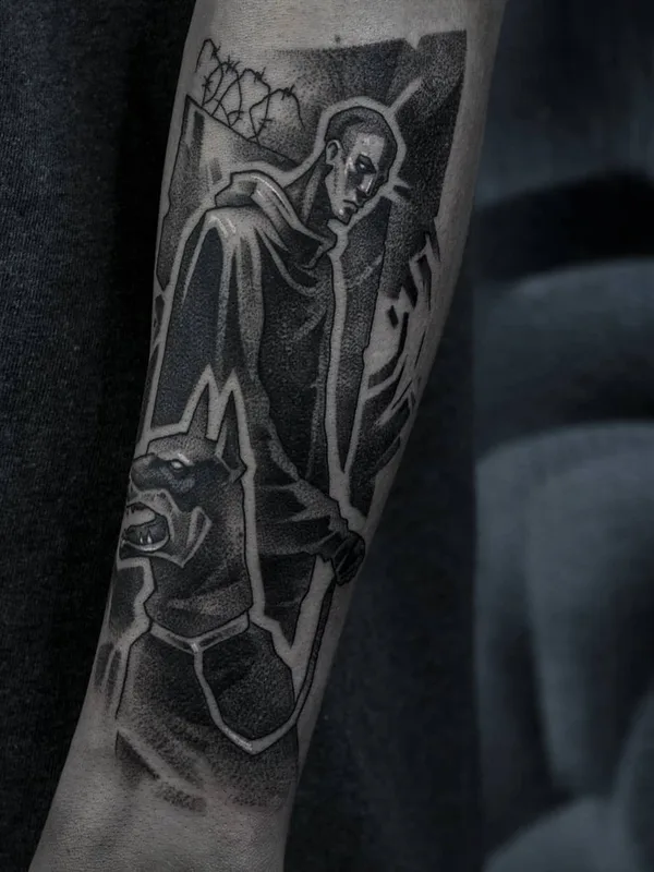 black and grey blackwork tattoo on forearm #38830 | Tattoo Artist Коля Саб