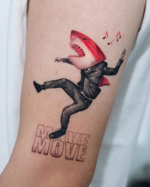 Realism Shark, Lettering tattoo on Forearm