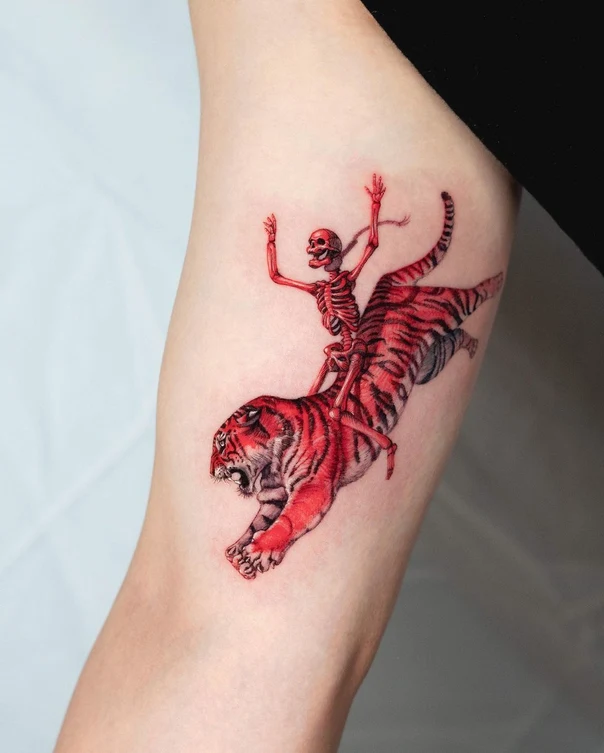 Realism Tiger, Skeleton tattoo on Forearm