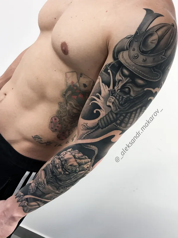 male black and grey japanese 타투 부위 full sleeve #39051 | 타투이스트 Aleksandr Makarov