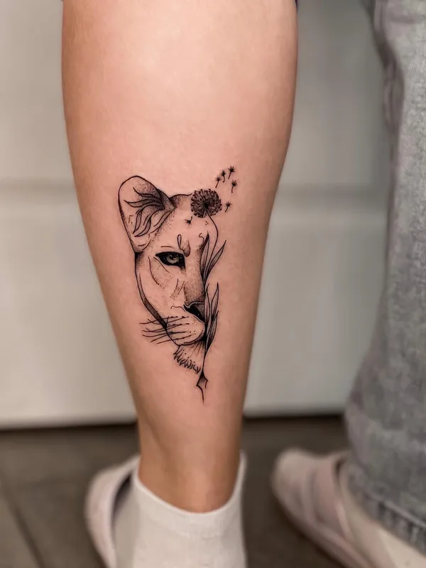 black linework татуировка на calf #52899 | Тату мастер Лера Шибакова