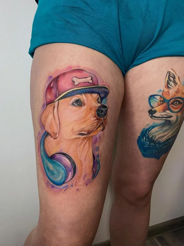 color illustrative tattoo auf thigh #52916 | Tätowierer Kristina Borovkova