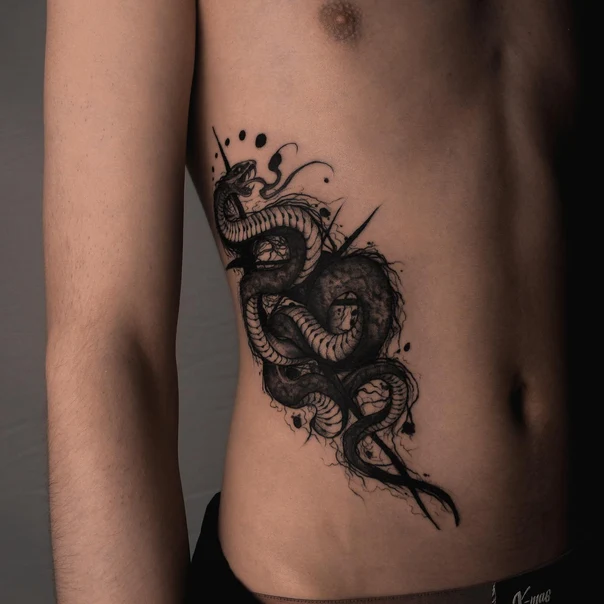 Скетч / Набросочная Snake tattoo на Рёбра