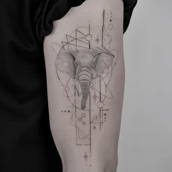 Geometric Elephant, Geometric tattoo on Bicep