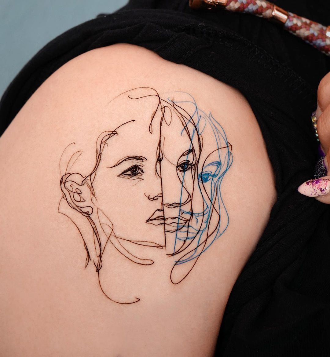 Design minimal portrait tattoo in linework style by Elsanadeem | Fiverr