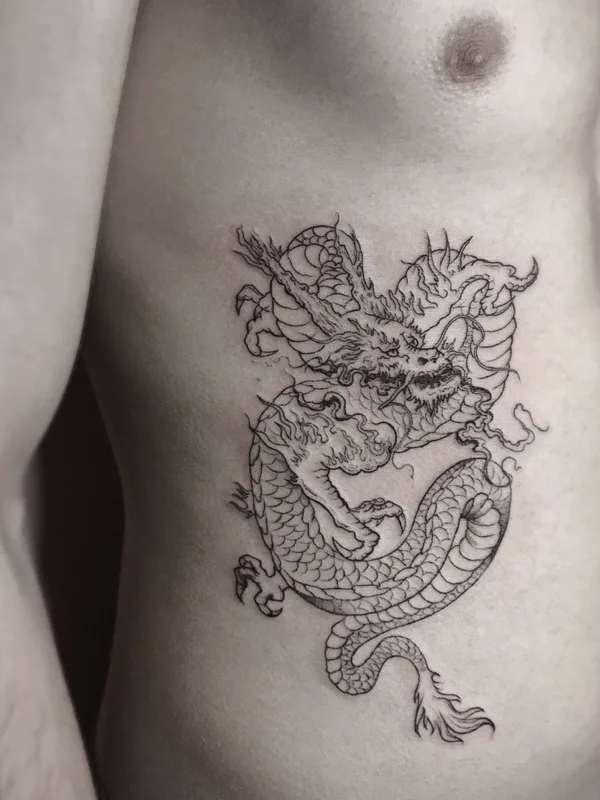 male black and grey japanese Tatuaggio su ribcage #53044 | Tatuatore Hometattooing 