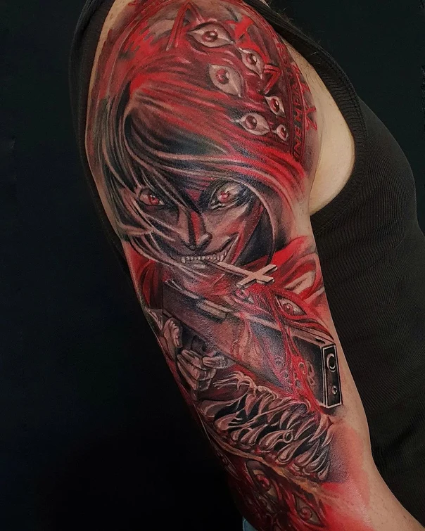 Аниме Demon, Eyes tattoo на Полный рукав