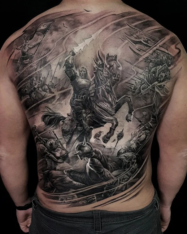 Реализм Battle, Knight tattoo на Спина (полная)