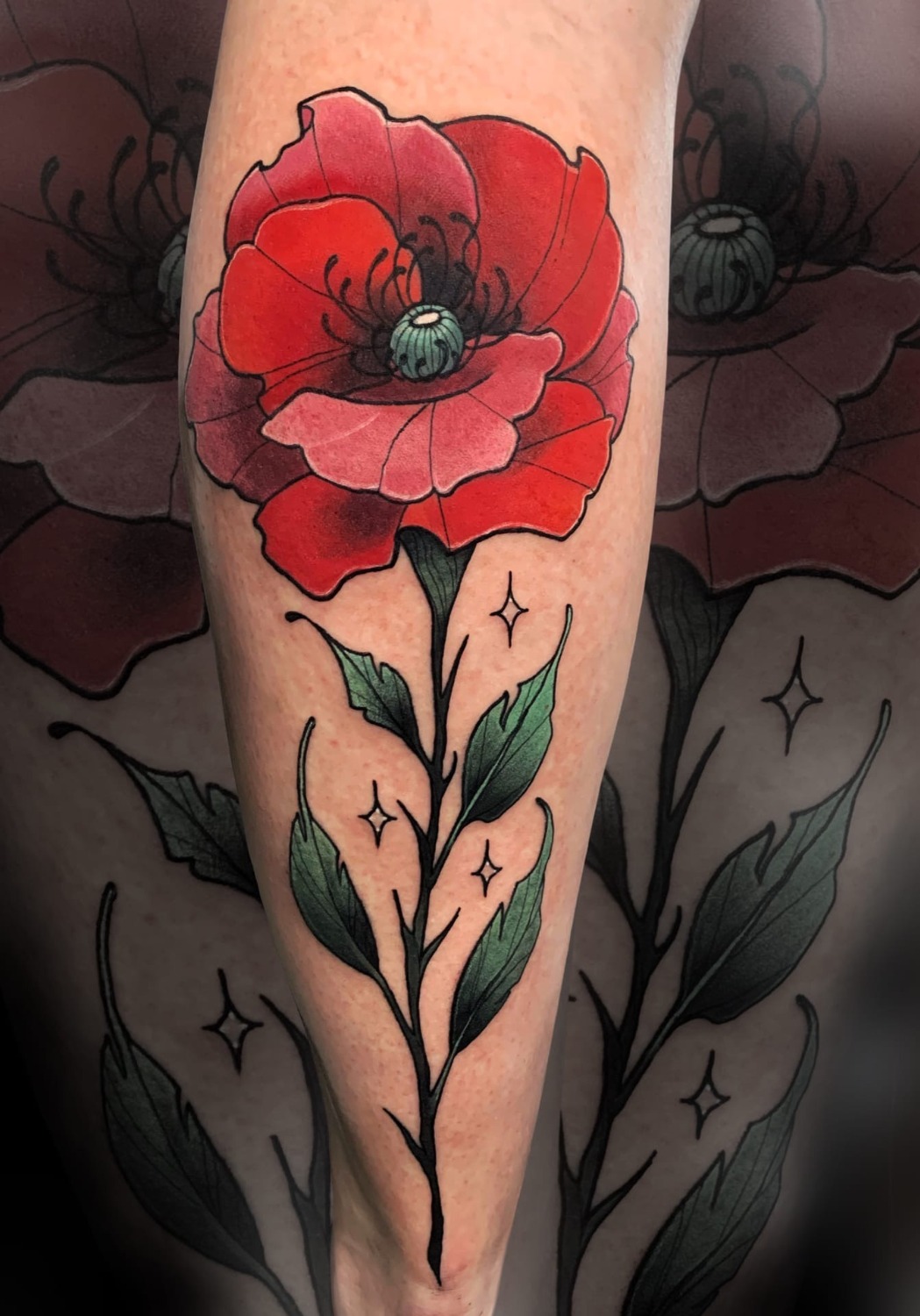 Traditional poppy done by Holly Woodn't at Seventh Seal, Parker FL. : r/ tattoos