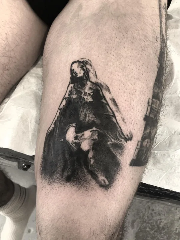 black blackwork 纹身 在 thigh #53228 | 纹身师 Jerome