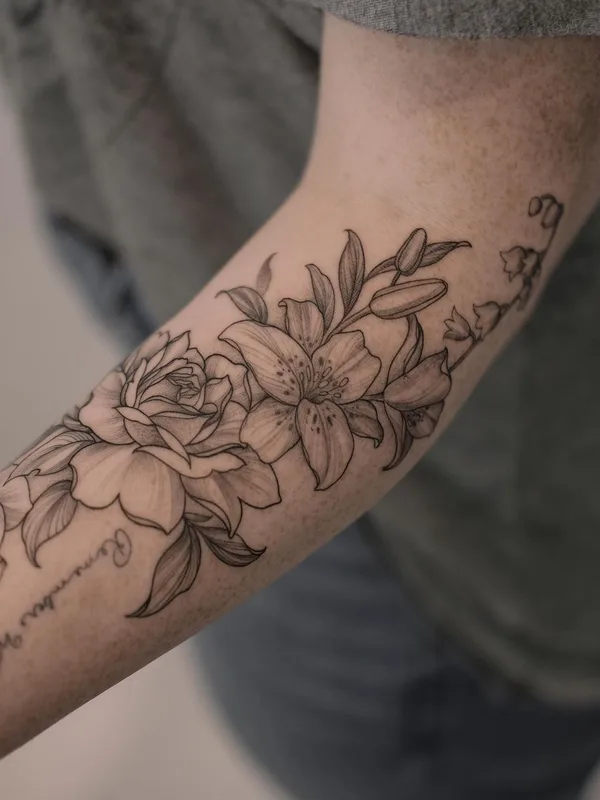 black and grey fineline 纹身 在 forearm #53284 | 纹身师 Роман Итчев