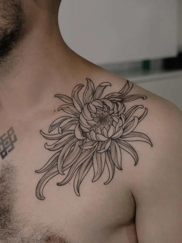 male black linework 纹身 在 shoulder #53287 | 纹身师 Роман Итчев