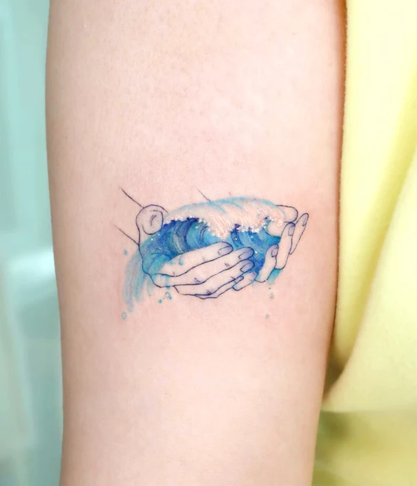 Watercolor Wave, Hands tattoo on Forearm