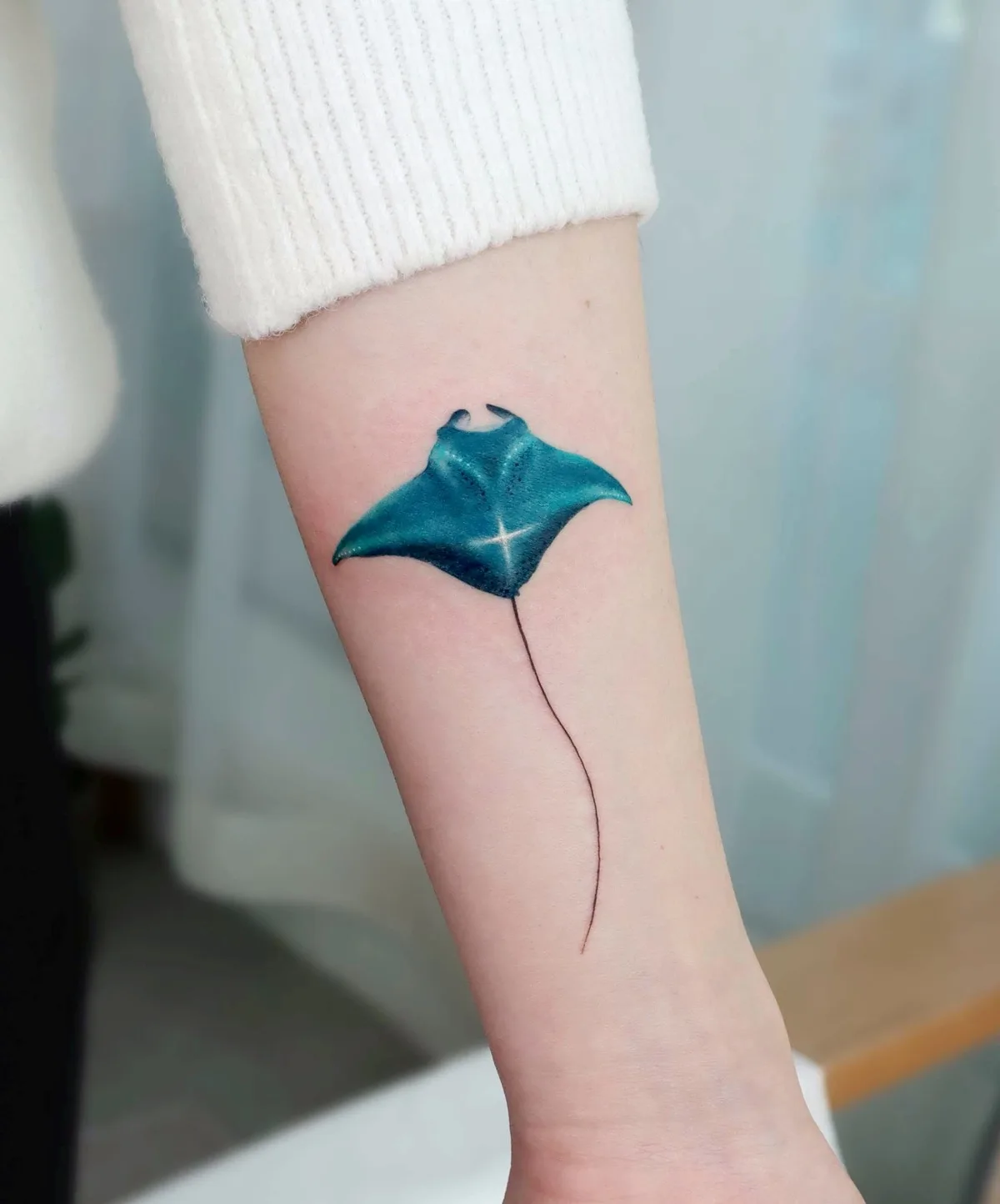 Stingray on colorful tattoo by Eunyu