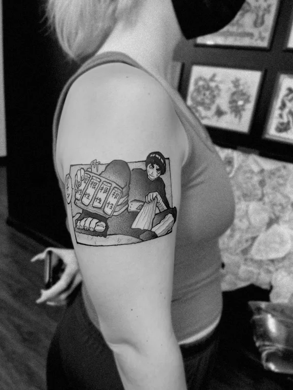 female black and grey anime tattoo on upper arm #53375 | Tattoo Artist Cazr Killz