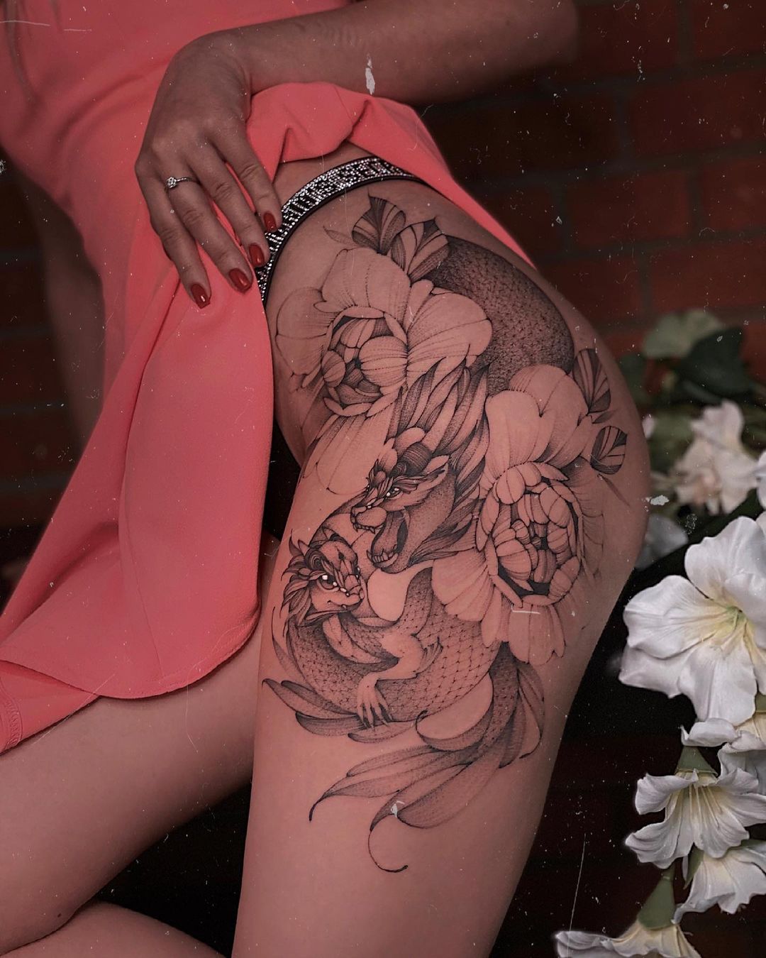 dragons and roses tattoos