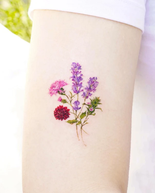 Botanic Flowers, Bouquet tattoo on Forearm