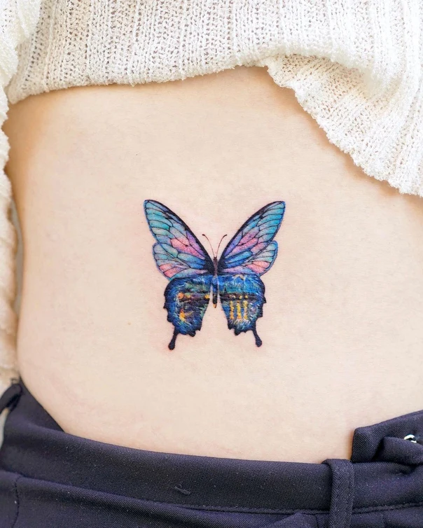 Watercolor Butterfly tattoo on Side