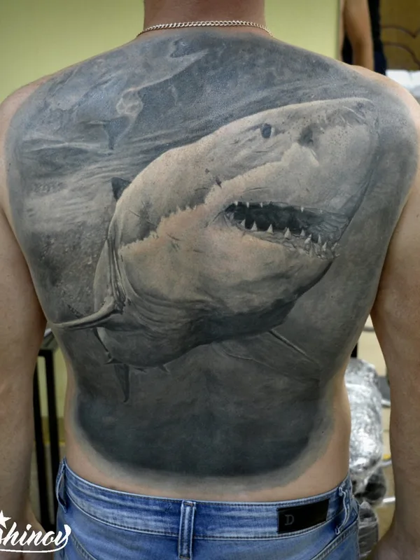 male black and grey realism tattoo on full back #64913 | Tattoo Artist Aleksandr Starshinov