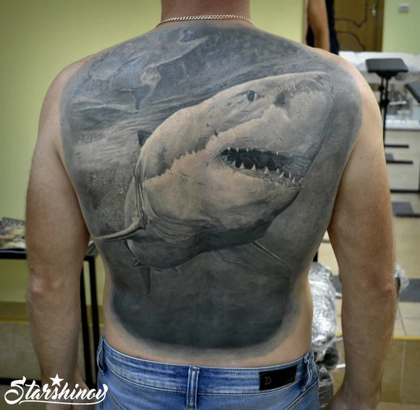 Реализм Shark tattoo на Спина (полная)