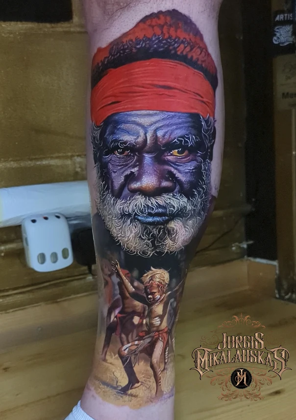 Realism Portrait, Figure tattoo on Calf