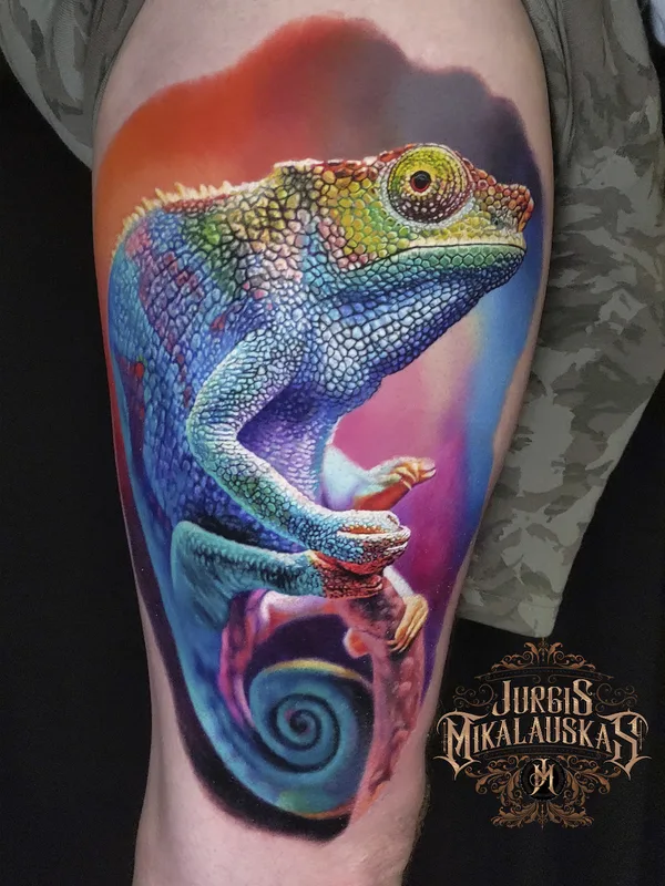 color realism татуировка на thigh #64973 | Тату мастер Jurgis Mikalauskas 