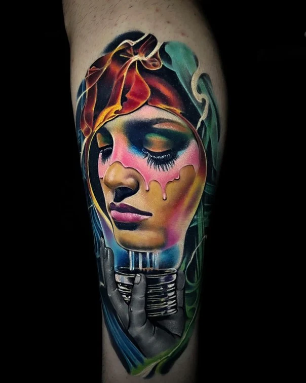 Realism Portrait, Abstract tattoo on Forearm