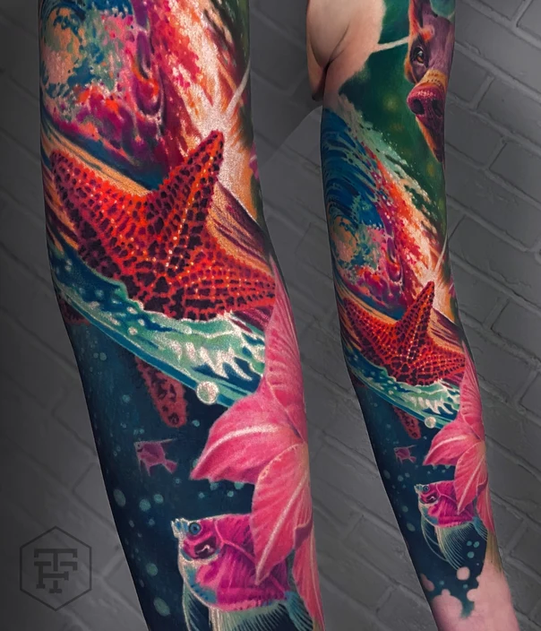Реализм Starfish, Fish tattoo на Полный рукав