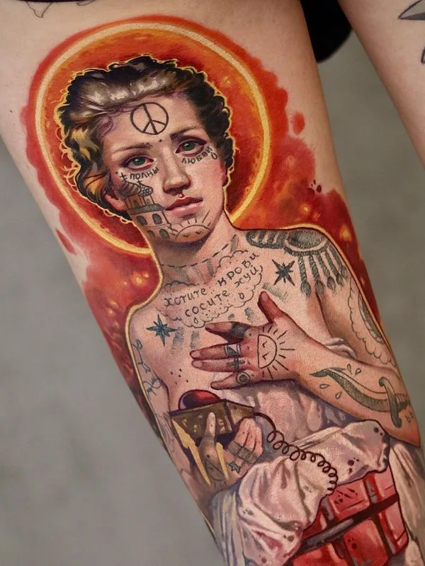 female color realism tattoo on thigh #65181 | Tattoo Artist Андрей Колбасин