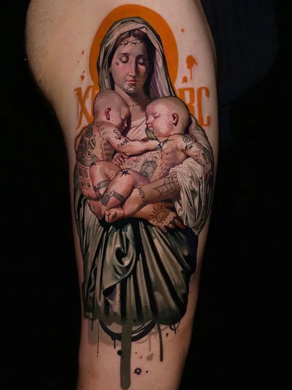 color realism tattoo on thigh #65179 | Tattoo Artist Андрей Колбасин