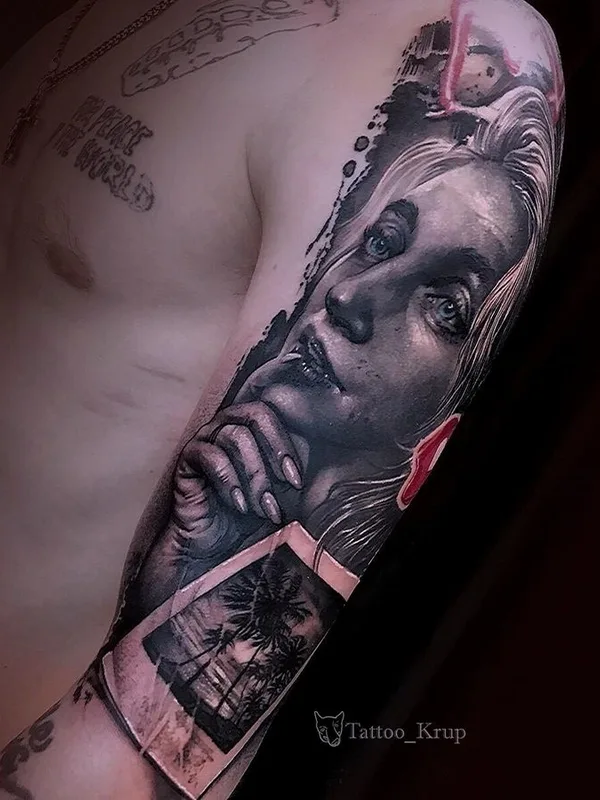 black and grey realism татуировка на full sleeve #65210 | Тату мастер Макс Круп
