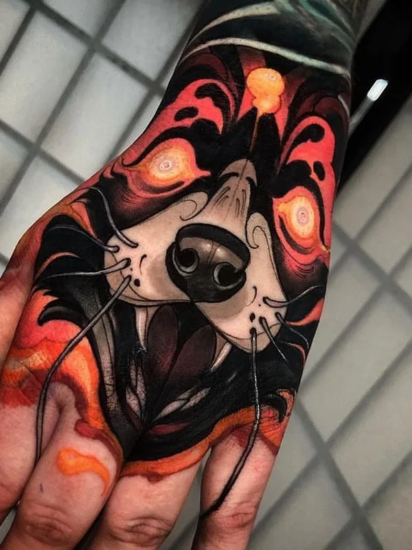 color new school tattoo on back of hand #65222 | Tattoo Artist Kenni Poke