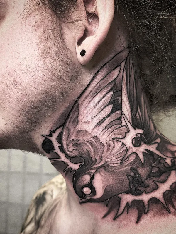 male black and grey black and grey tattoo on neck #65232 | Tattoo Artist Kenni Poke