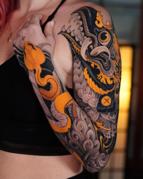 Japanese Snake, Dragon tattoo on Full Sleeve