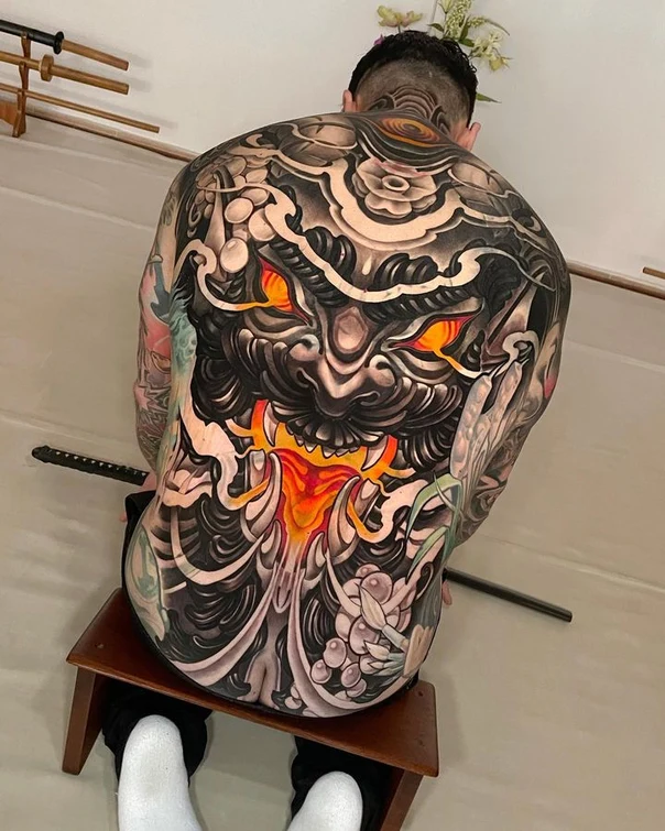 Japanese Demon, Flowers tattoo on Full Back
