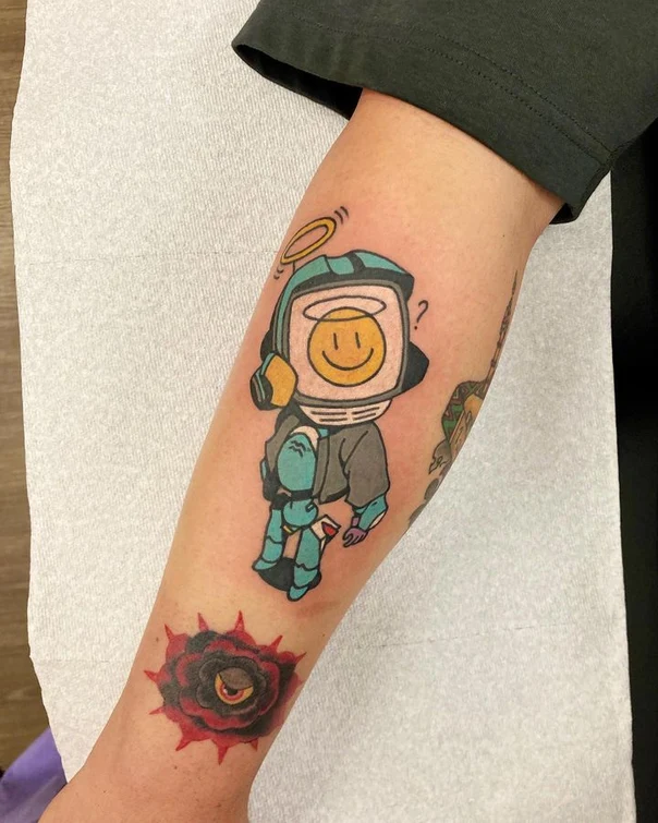 Cartoon Character, Rose tattoo on Forearm