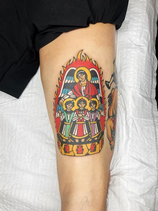 color traditional татуировка на thigh #65281 | Тату мастер JIN