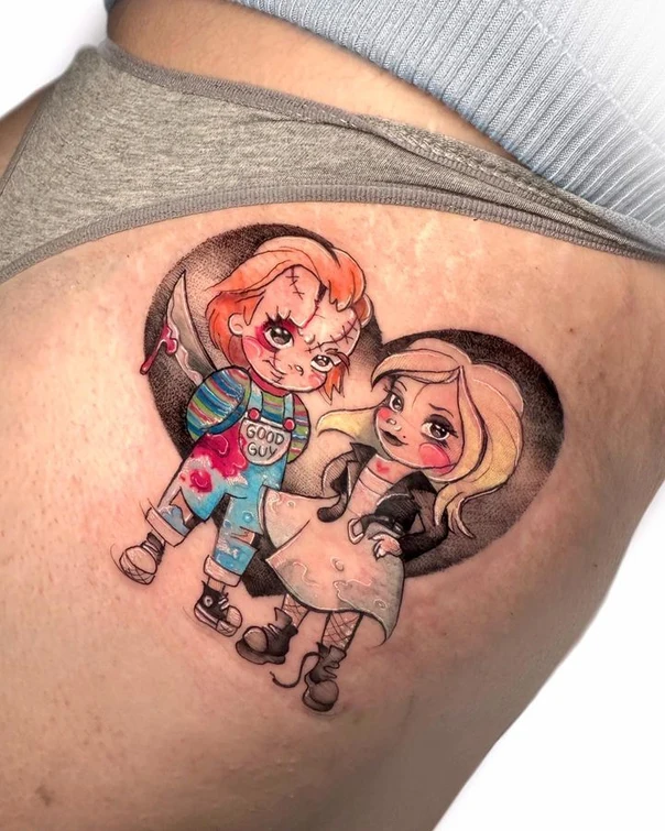 Cartoon Chucky, Doll tattoo on Hip
