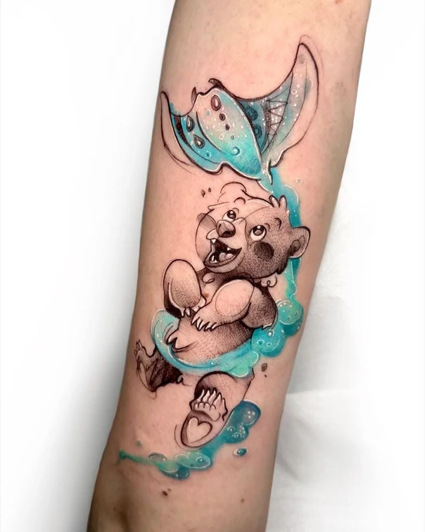 Illustrative Bear, Fantasy tattoo on Forearm