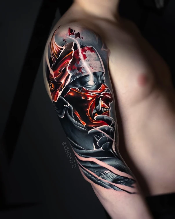 Реализм Oni, Samurai tattoo на Полный рукав